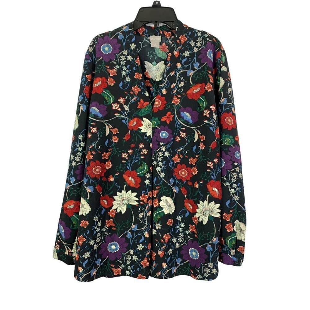 Chico's Women's Black Floral Blouse